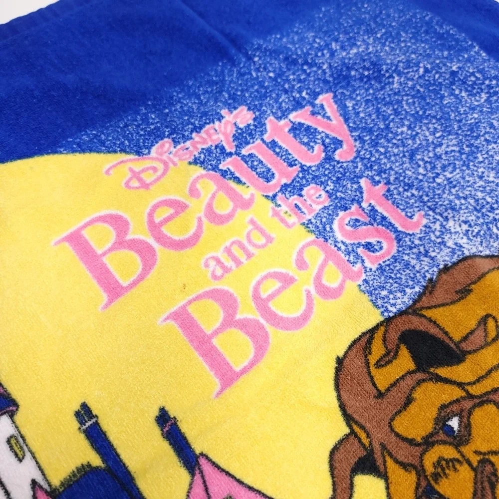 Vintage 90s Disney Beauty and the Beast Bath Beach Towel Cotton Franco EUC Vivid